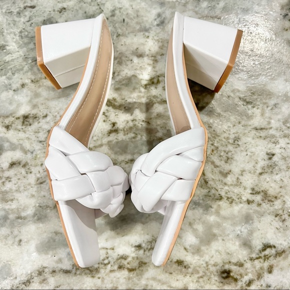 NIB SHEIN White Braided Strap Block Heels Slide Mules Heels Size 6 - Picture 8 of 13